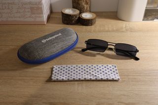 Gafas de sol metálicas lentes azul rectangular