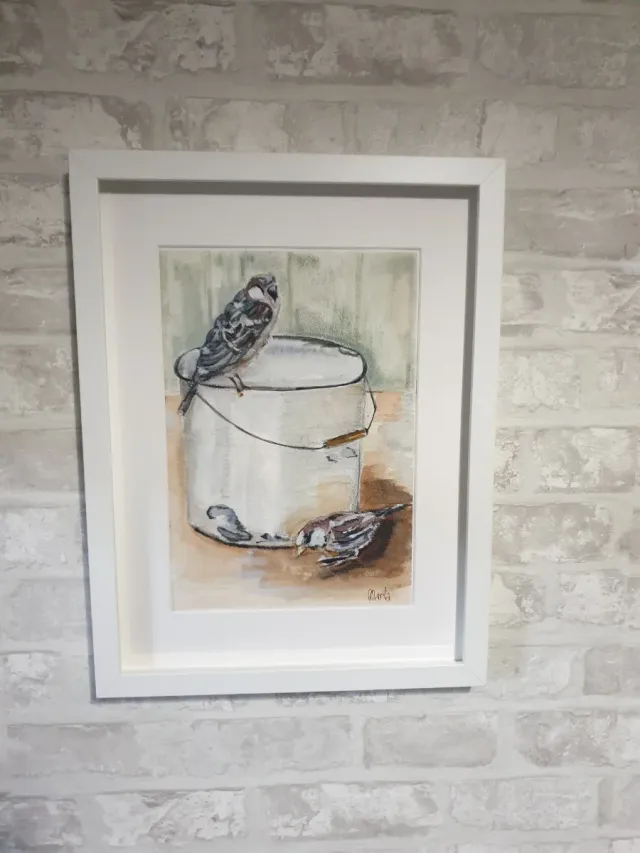 Cuadro acuarela pintado a mano enmarcado