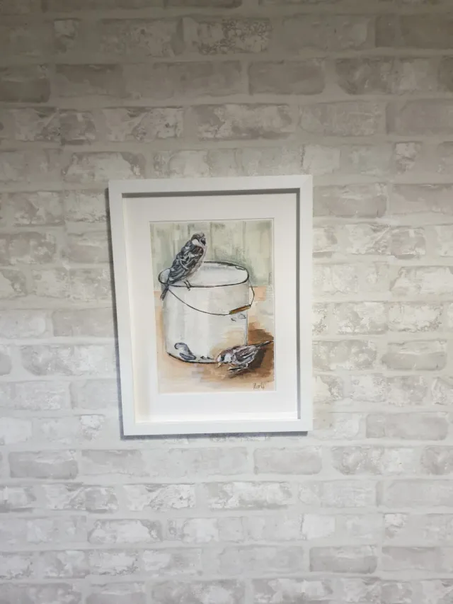 Cuadro acuarela pintado a mano enmarcado