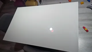 Mesa de cocina extensible gris y blanca,abierta1,5