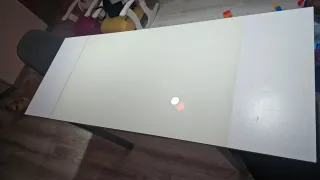 Mesa de cocina extensible gris y blanca,abierta1,5