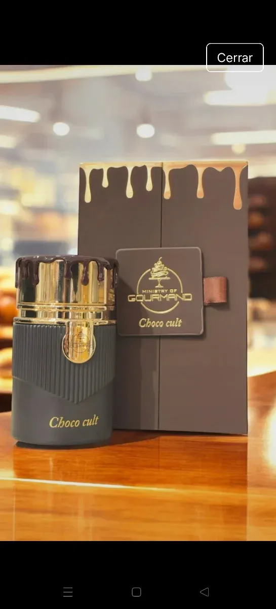 Perfume Choco Cult Marrón y Dorado