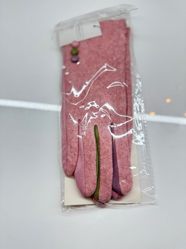 Set Invierno Gorro y Guantes Angelina Rosado