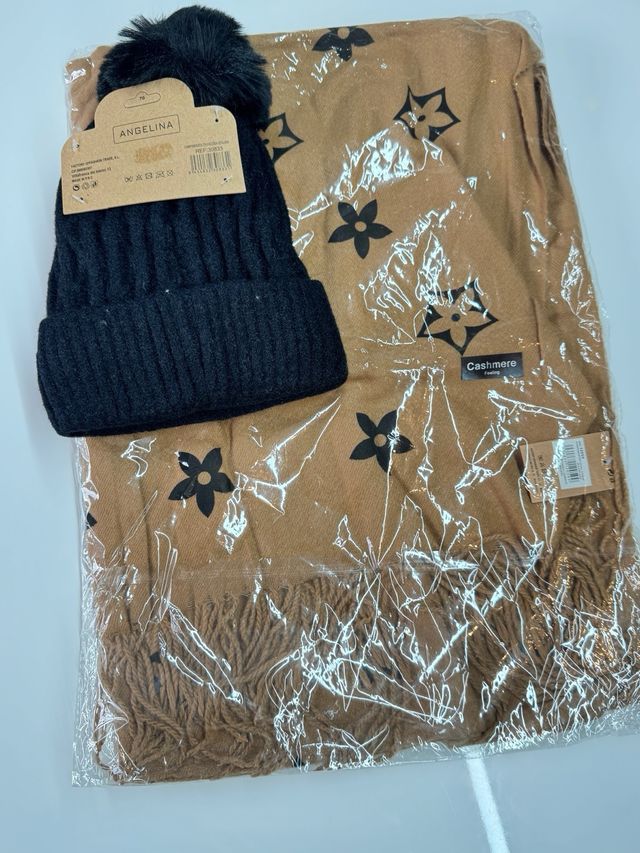 Set Invierno Bufanda Cachemira y Gorro Negro