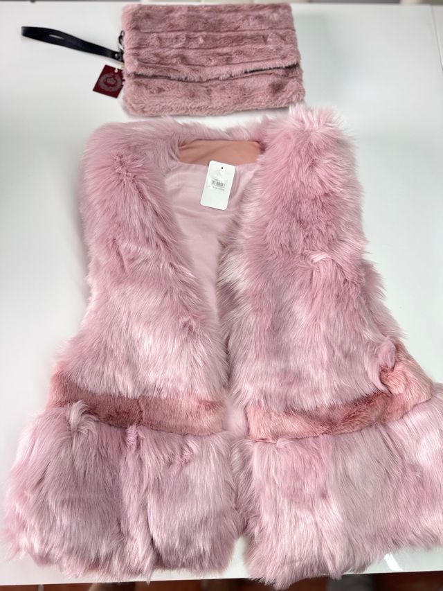 Chaleco y cartera peluche rosa