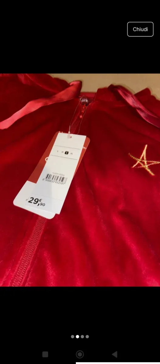 Tuta donna velluto rosso con cartellino Tg 44