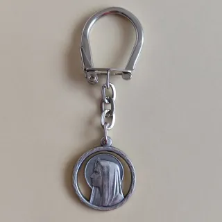 Llavero plateado con medalla de la Virgen o Madona