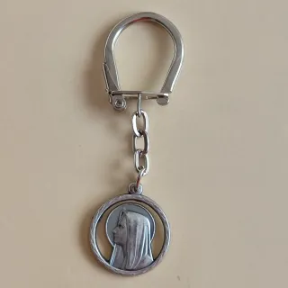 Llavero plateado con medalla de la Virgen o Madona