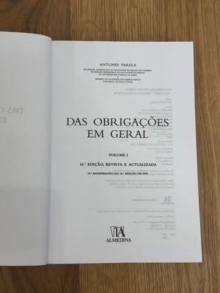 Livro Das Obrigações em Geral, Antunes Varela.