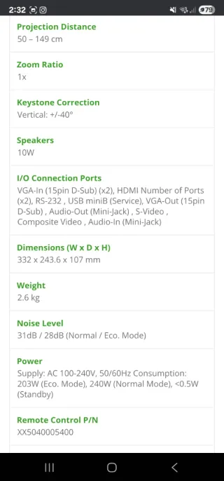 Proyector Vivitek DX281-ST RGB LED