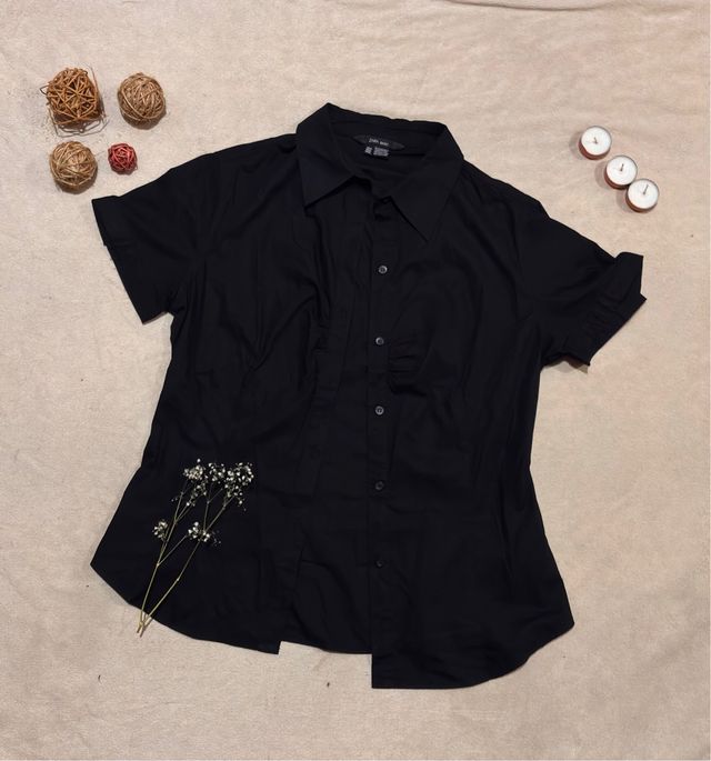 Camisa Zara Negra Manga Corta