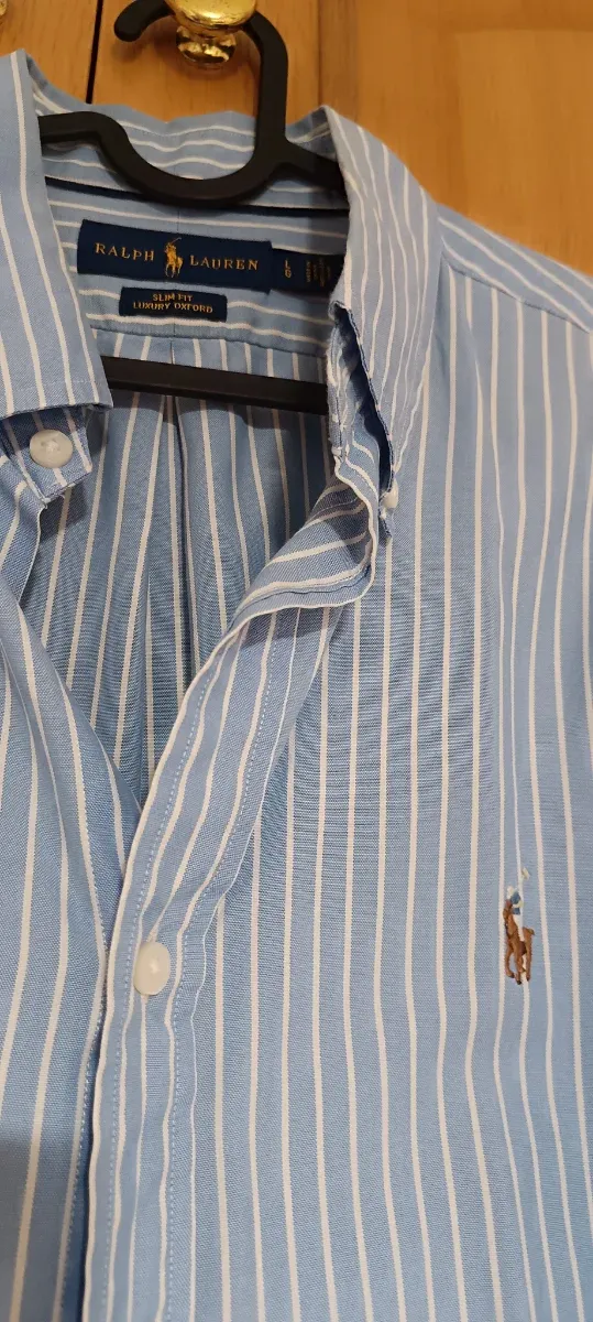 Camisa Ralph Lauren Slim Fit L Azul/Blanco