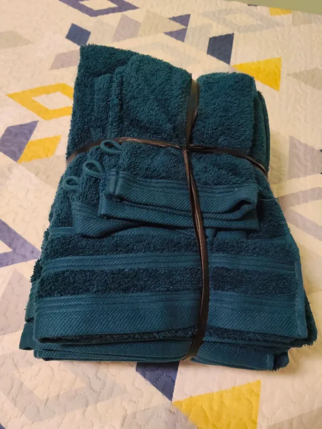 Juego de toallas de algodón color verde azulado