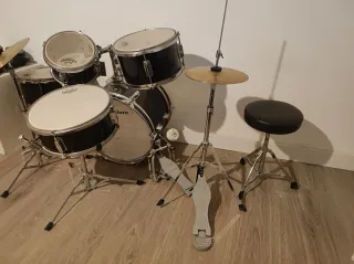 Batería completa negra con banqueta para niños