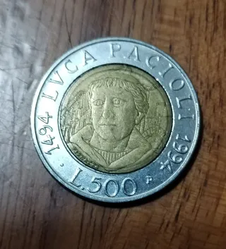 Moneta 500 Lire Luca Pacioli 1994