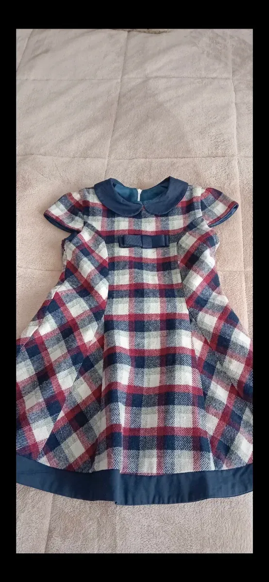 Abito per bambina a quadri blu, rosso e bianco