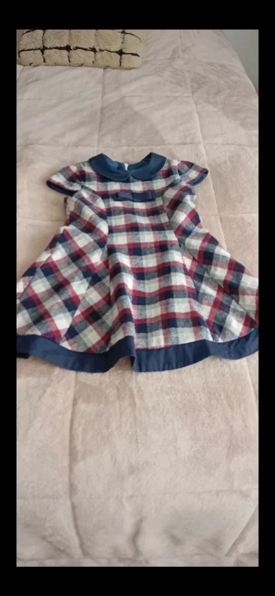 Abito per bambina a quadri blu, rosso e bianco