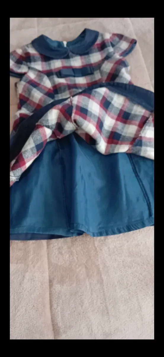 Abito per bambina a quadri blu, rosso e bianco