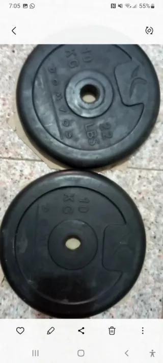 4 Pesas Salter 4kg dos de 10 kg y mancuernas 20 kg