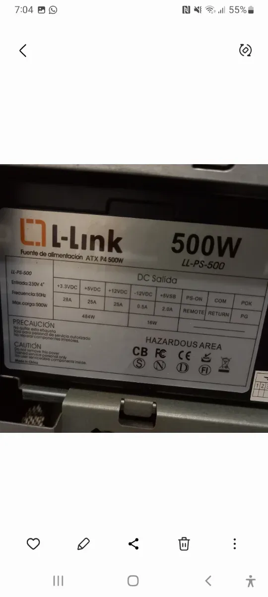 Fuente de Alimentación L-Link ATX 500W