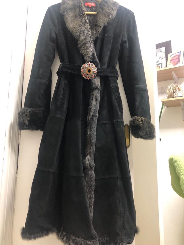 Abrigo largo auténtica piel negro talla S