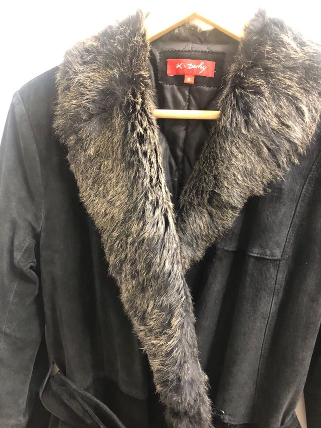 Abrigo largo auténtica piel negro talla S