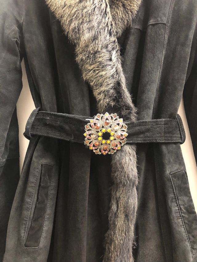 Abrigo largo auténtica piel negro talla S