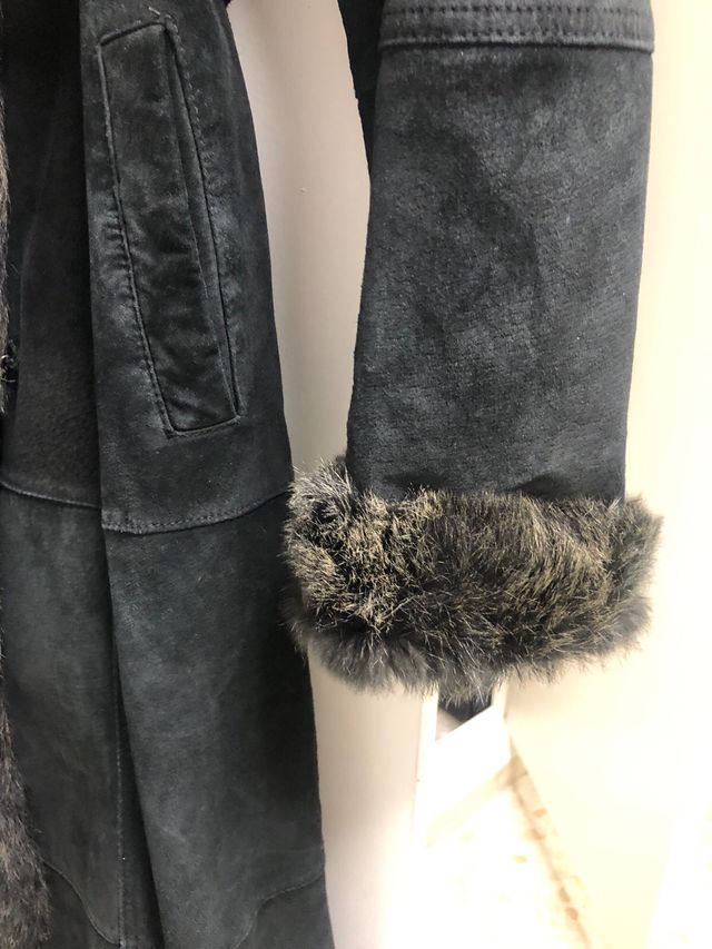 Abrigo largo auténtica piel negro talla S