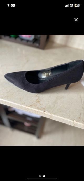 Zapato tacón piel melocotón negro