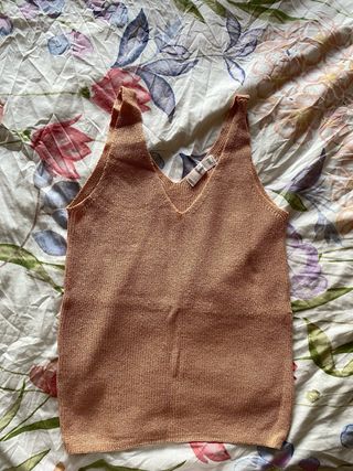 Top Mango Ganchillo Brillos Naranja S