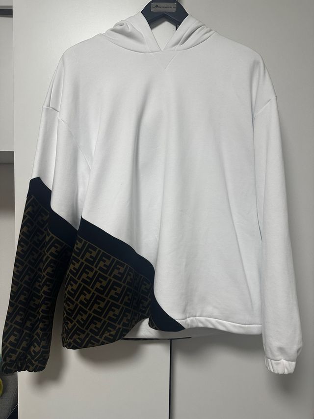 Fendi White Diagonal FF Hoodie