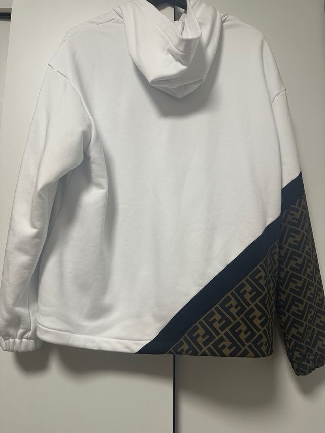 Fendi White Diagonal FF Hoodie