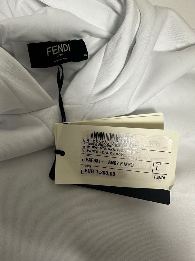 Fendi White Diagonal FF Hoodie