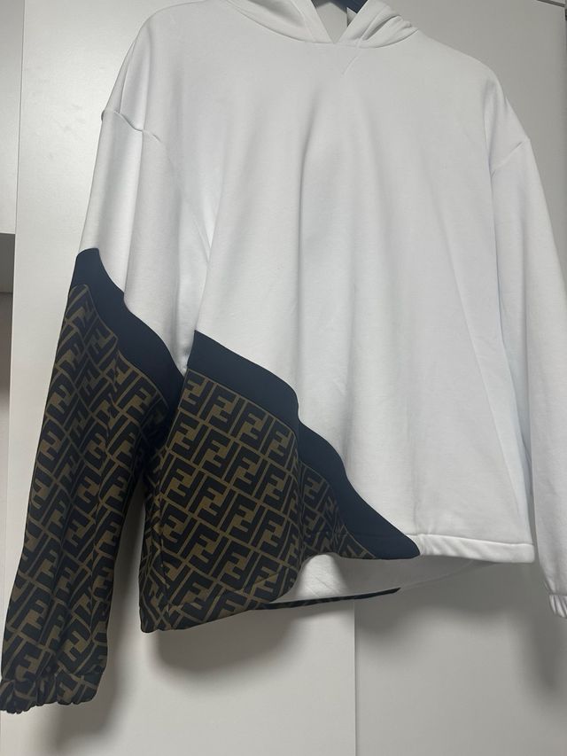 Fendi White Diagonal FF Hoodie