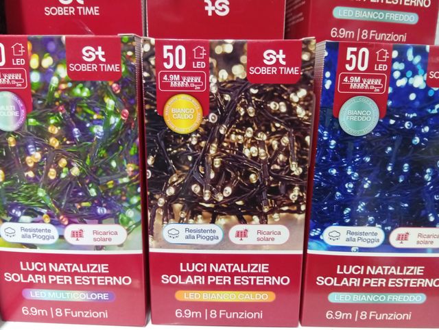3x Luci Natale 50 LED Solari + 100 Chiodi