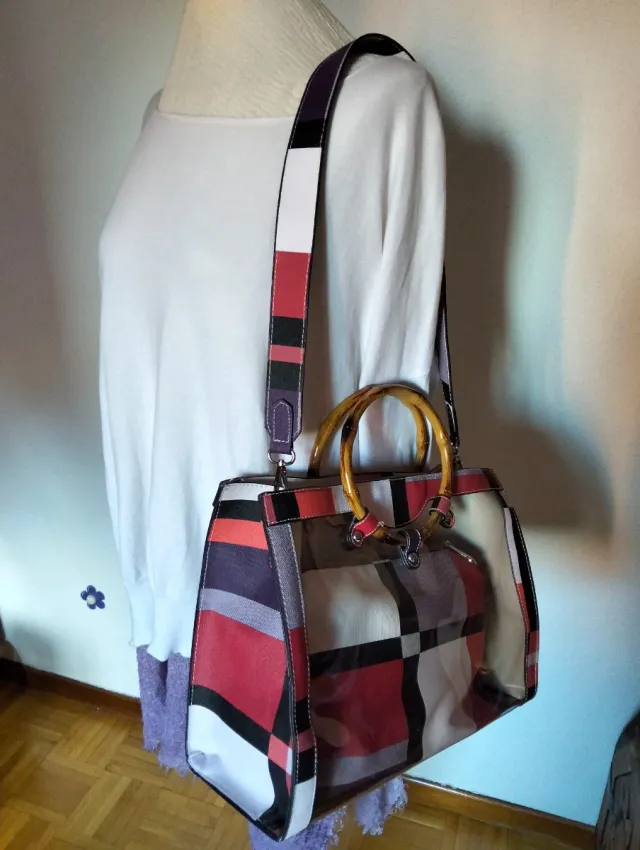 Bolso transparente asas madera y bandolera