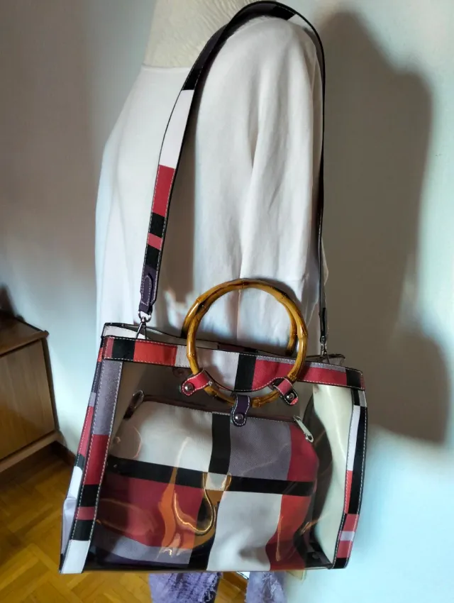 Bolso transparente asas madera y bandolera
