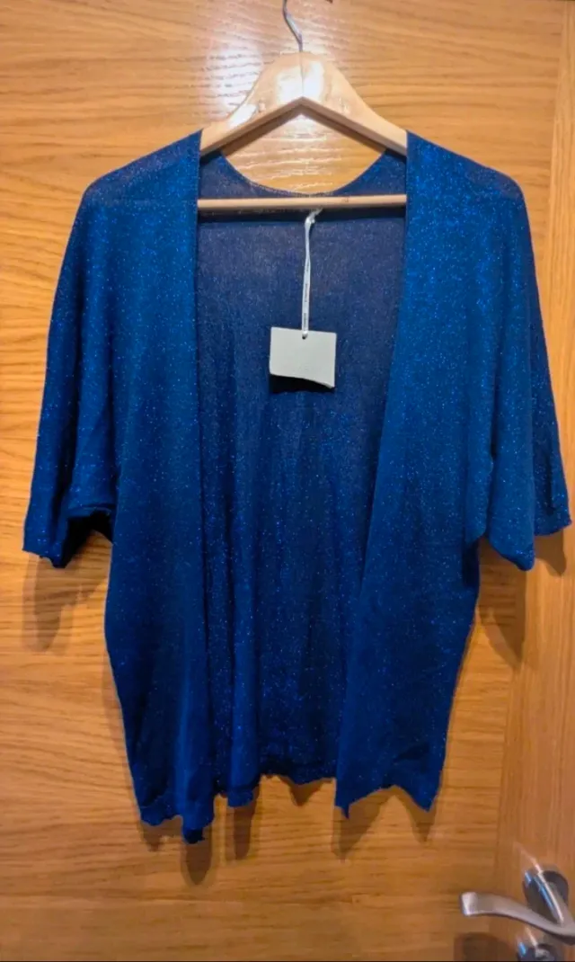 Cárdigan brillo metalizado azul/plata