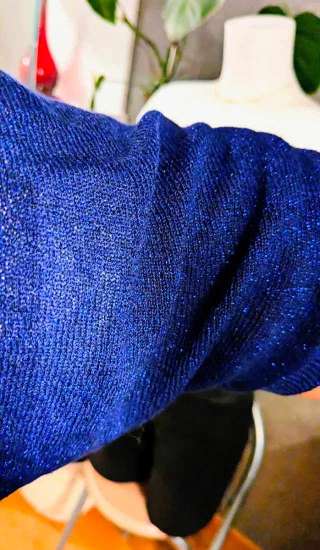 Cárdigan brillo metalizado azul/plata