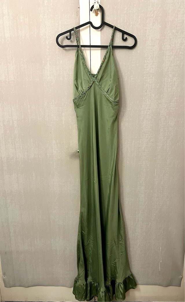 Vestido lencero verde seda S