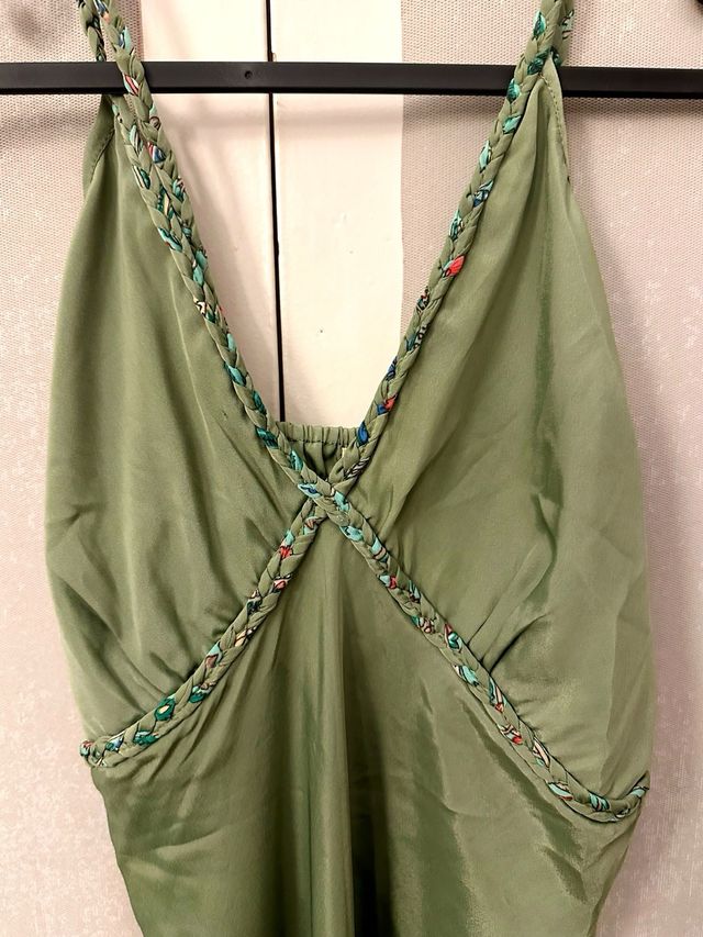 Vestido lencero verde seda S