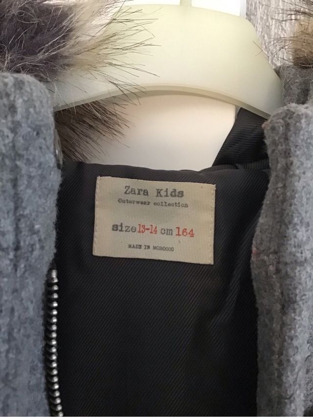 Abrigo Zara niña capucha pelo gris 13/14 años