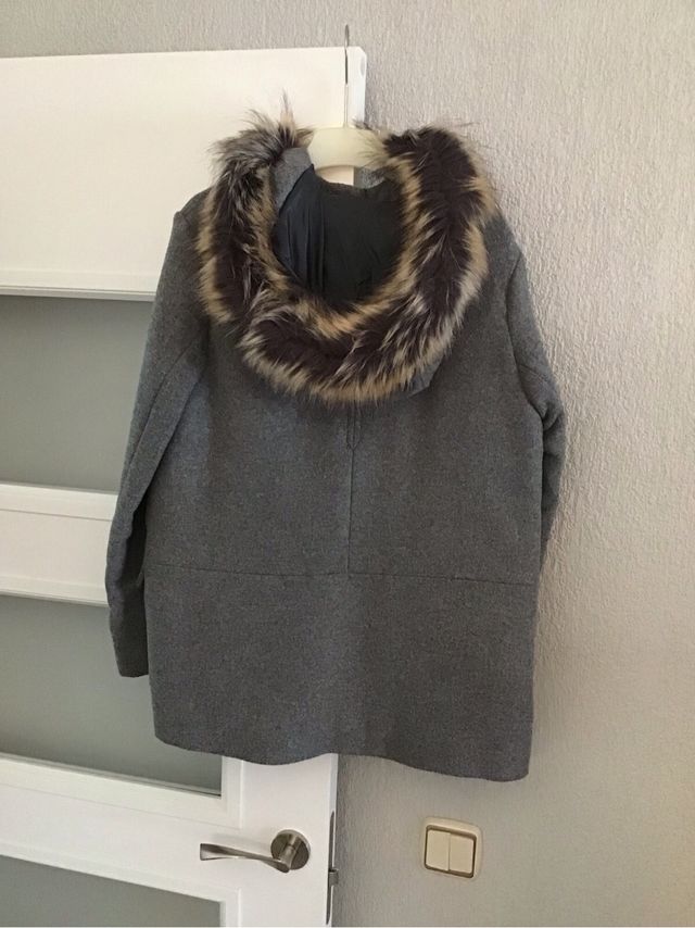 Abrigo Zara niña capucha pelo gris 13/14 años