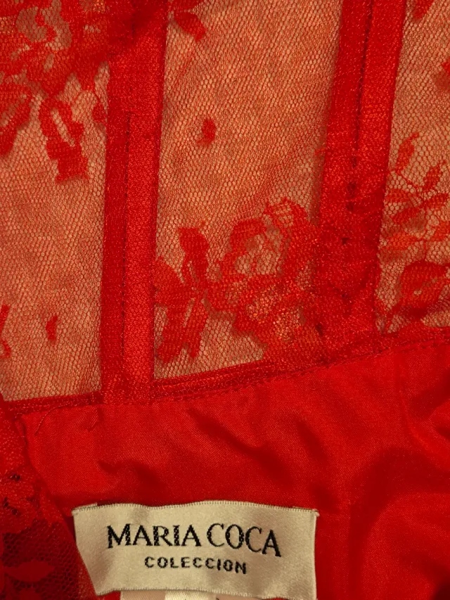 Vestido de fiesta gasa y encaje rojo