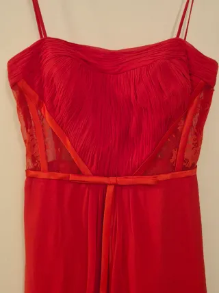 Vestido de fiesta gasa y encaje rojo