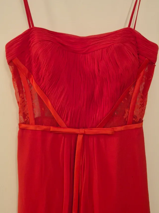 Vestido de fiesta gasa y encaje rojo