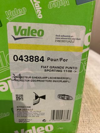 Faro Delantero Izquierdo Valeo Fiat Punto 043884