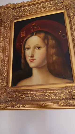 Dipinto con cornice dorata e rossa