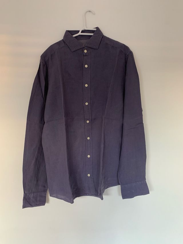 Camisa Hackett Lino Azul Lila Talla M