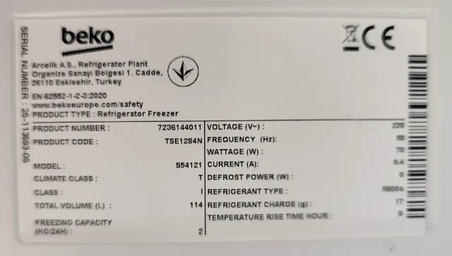 Nevera compacta Beko TSE1284N